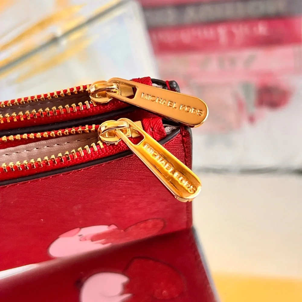 Michael Kors NWOT Red Kearny with Heart and pig Design wallet or clutch